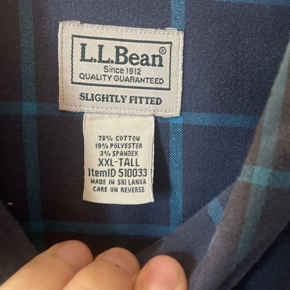 L.L. Bean Men’s Slightly Fitted Navy Stretch Plaid Button Down Shirt XXL Tall - Picture 2 of 5